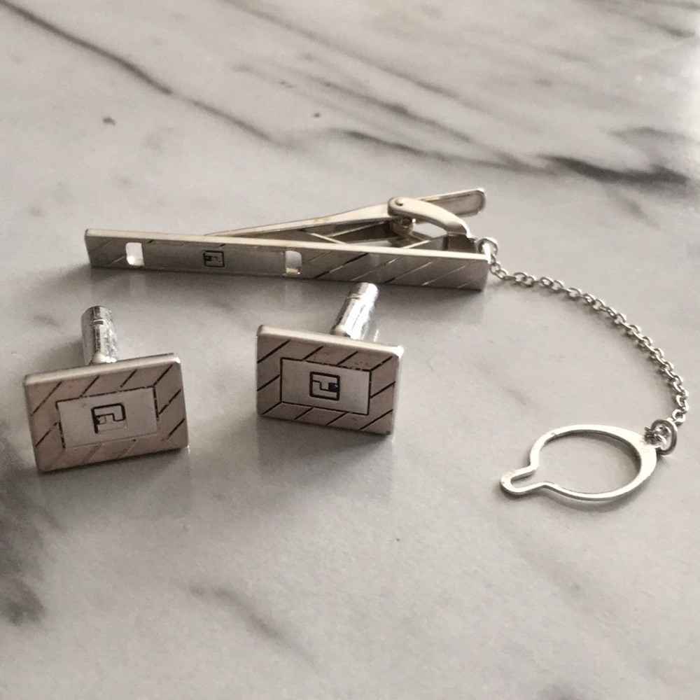 Vintage Cuff Links and Tie Clip Set